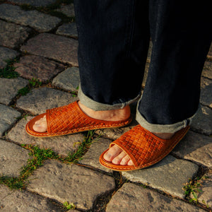 SAINT TROPEZ WOVEN LTHR-COGNAC BROWN