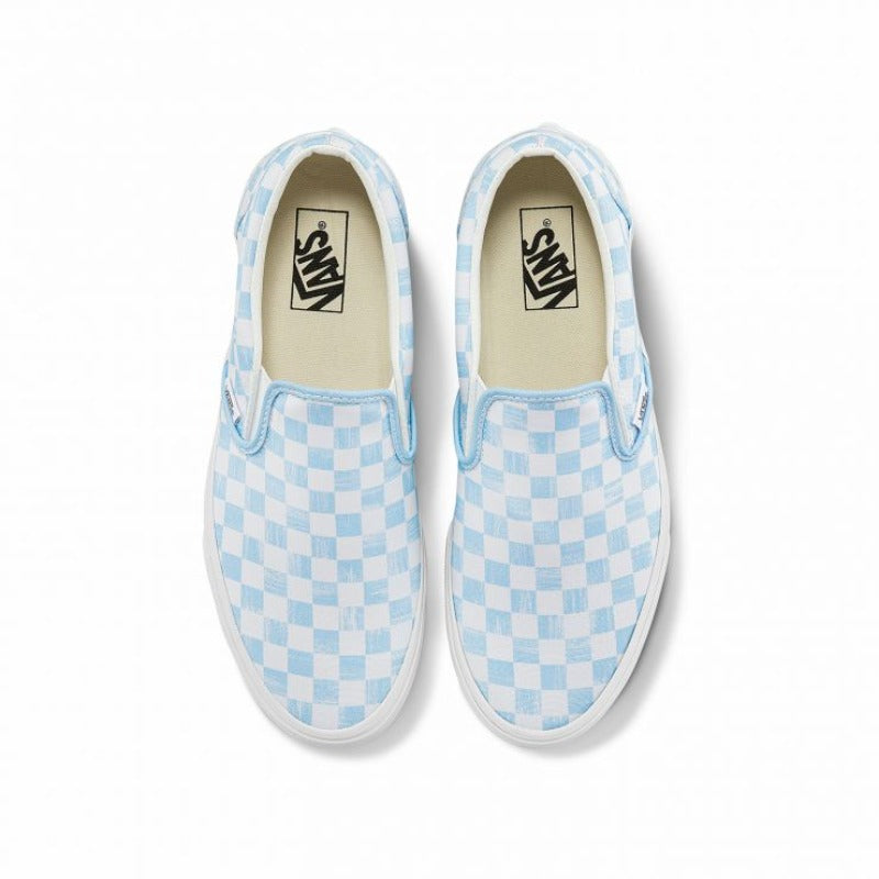 Light blue checkered sales slip on vans
